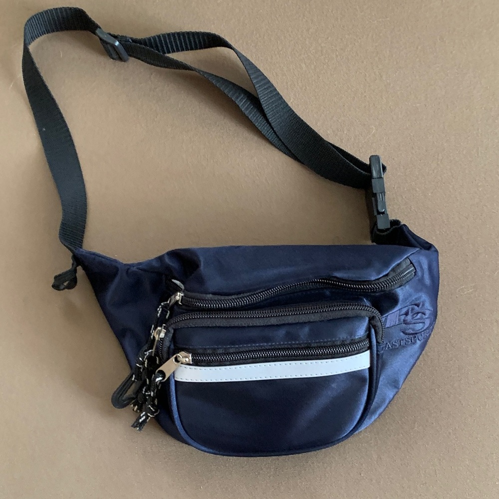 EastSport fannypak; navy blue, approximately 12” x 6”